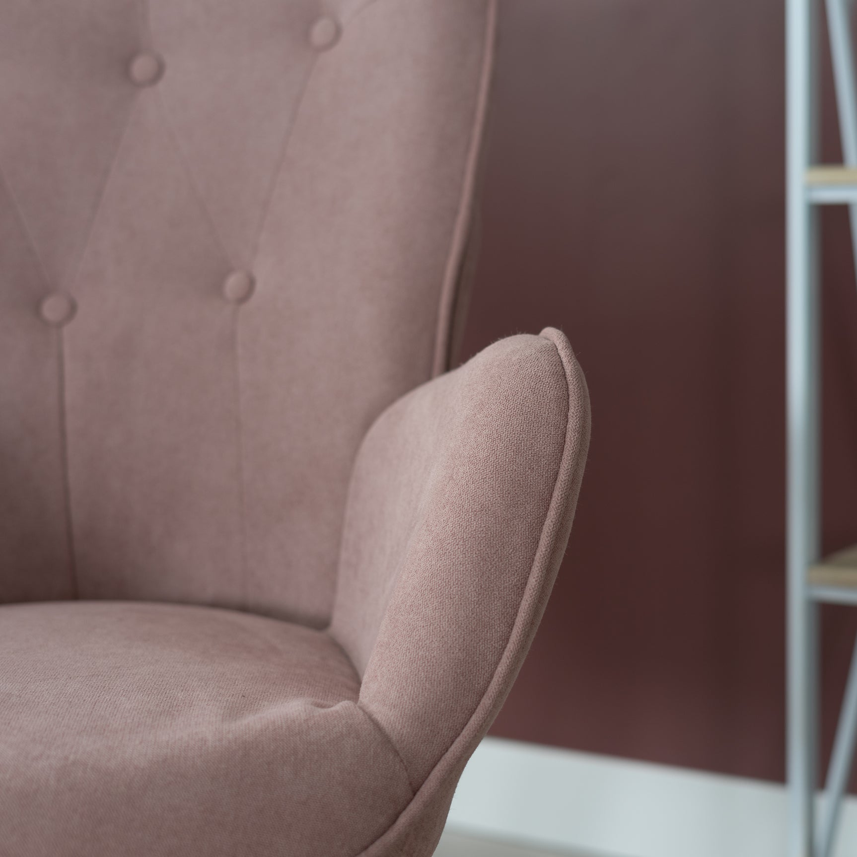 Scandinavian armchair padded with comfortable back with pink fabric armrests, solid beech wood legs - KAS PINK FABRIC