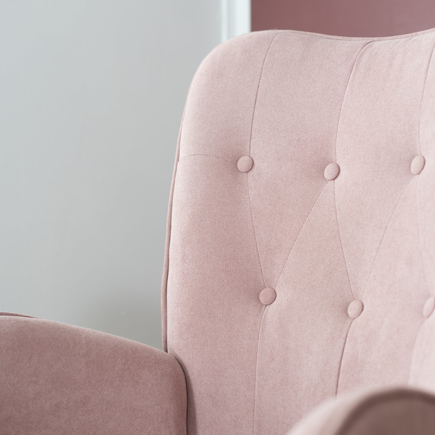 Scandinavian armchair padded with comfortable back with pink fabric armrests, solid beech wood legs - KAS PINK FABRIC