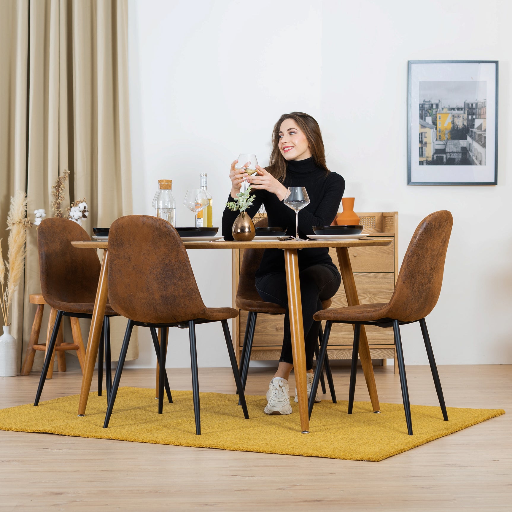 Set of 4 industrial suede dining room chairs - CHARLTON SUEDE BROWN DT LMKZ