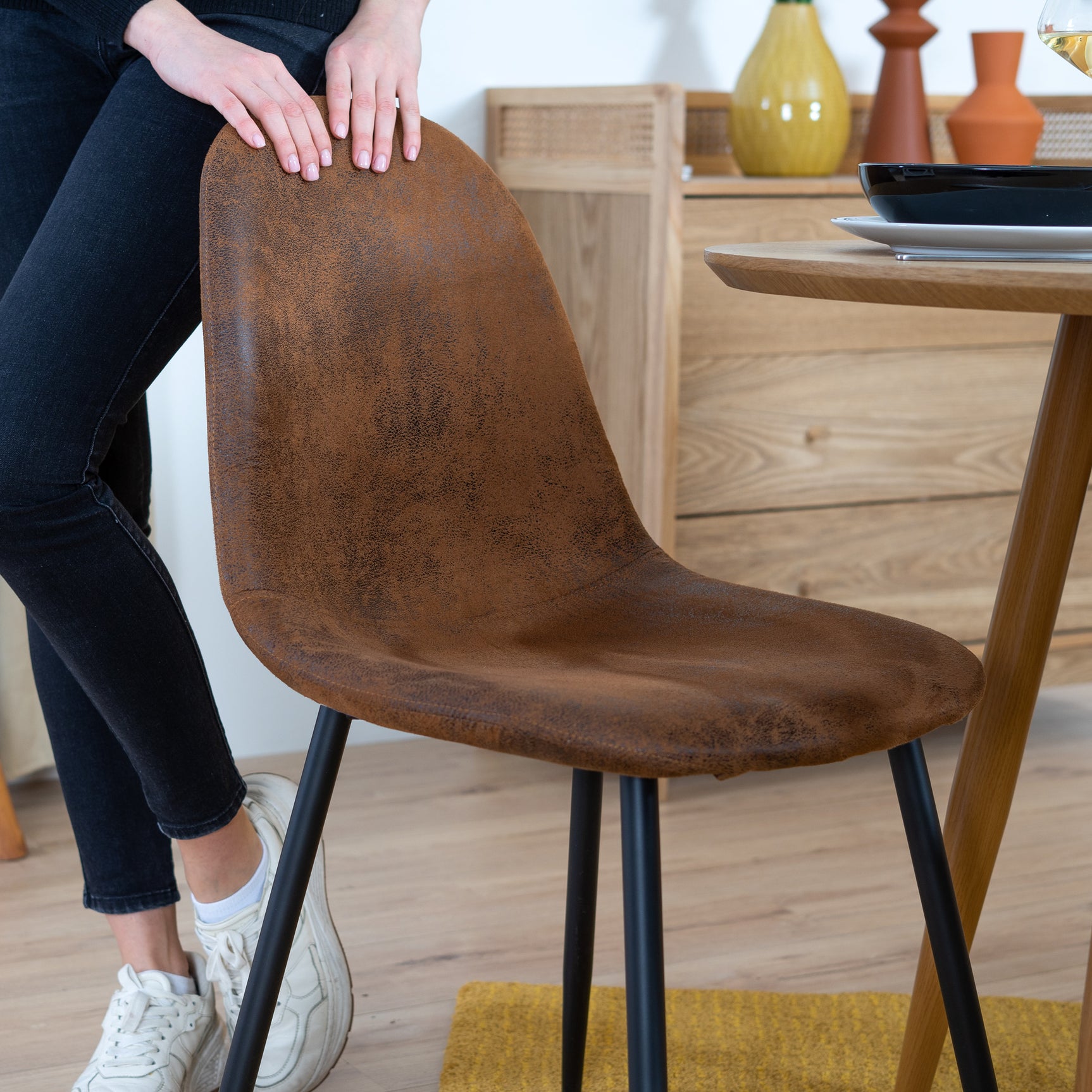 Set of 4 industrial suede dining room chairs - CHARLTON SUEDE BROWN DT LMKZ