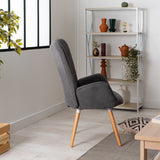 Fauteuil scandinave capitonné dossier confortable avec accoudoirs en tissu gris - KAS GREY FABRIC