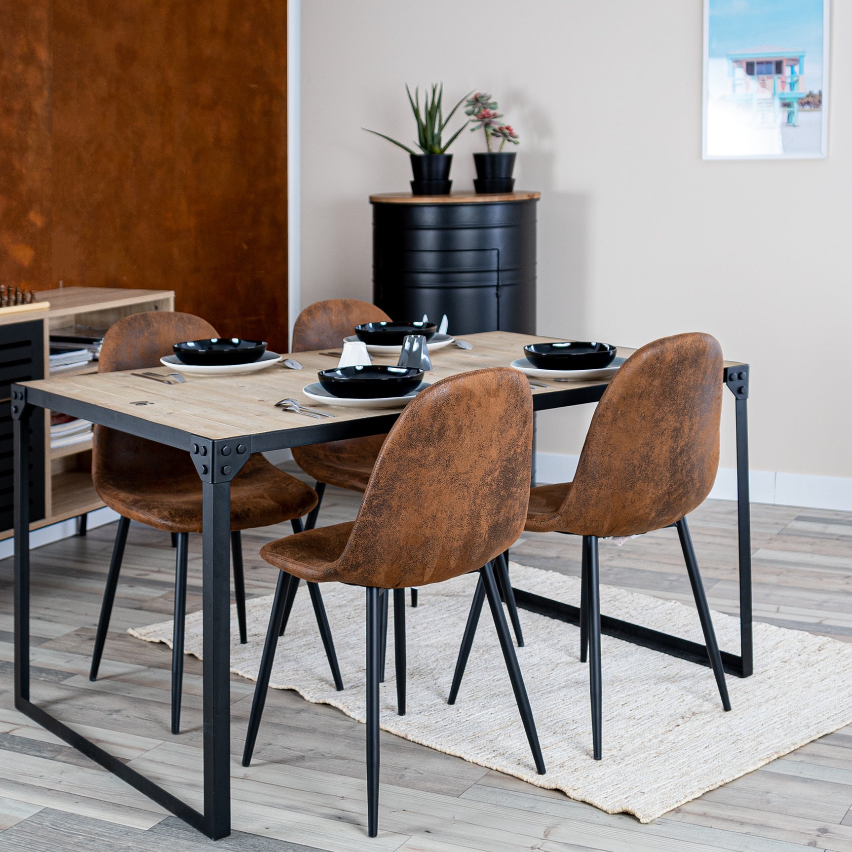 Set of 4 industrial suede dining room chairs - CHARLTON SUEDE BROWN DT LMKZ