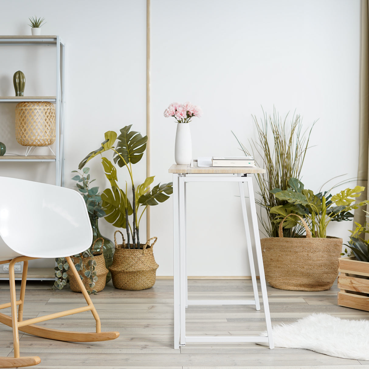 Bureau/table d'ordinateur pliable en bois de chêne avec pieds en métal blanc - ASCOLI OAK