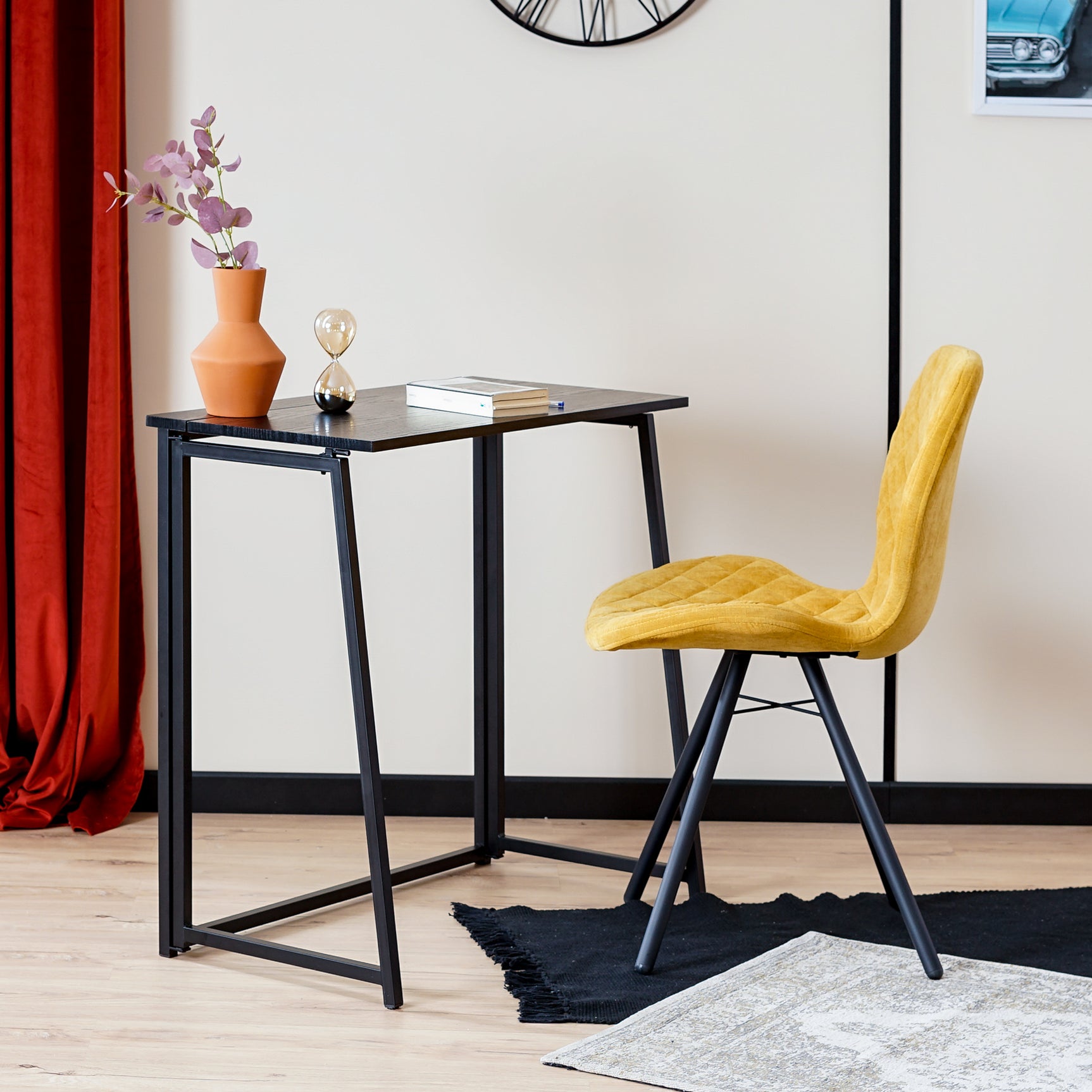 Foldable Industrial Computer Desk/Table in Wood and Black Metal - ASCOLI BK