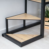 2-seater mezzanine bed (140x200) with slatted base in black and wood industrial style (mattress not included) - UP