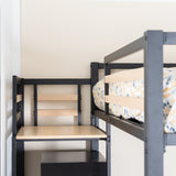 2-seater mezzanine bed (140x200) with slatted base in black and wood industrial style (mattress not included) - UP