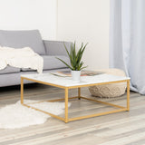 Contemporary style square coffee table, marble effect wooden tray, gold metal structure - facto