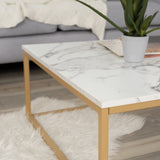 Retro industrial style square coffee table, marble effect wooden top, gold metal structure - FACTO SQUARE COFFEE TABLE MARBLE GOLD LEG