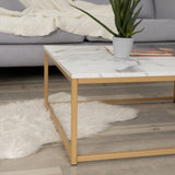 Retro industrial style square coffee table, marble effect wooden top, gold metal structure - FACTO SQUARE COFFEE TABLE MARBLE GOLD LEG