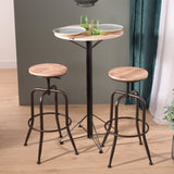 Lot de 2 tabourets de bar industriels avec pieds en métal couleur moka, assise en bois pivotante à 360°, hauteur réglable avec repose-pieds - ANACLETUS OAK LMKZ