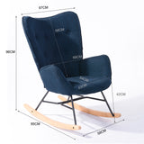 Fauteuil à bascule allaitement scandinave avec accoudoirs en tissu bleu capitonné - EPPING