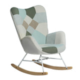 Fauteuil à bascule allaitement scandinave avec accoudoirs en tissu patchwork aqua capitonné - EPPING