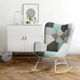 Fauteuil à bascule allaitement scandinave avec accoudoirs en tissu patchwork aqua capitonné - EPPING