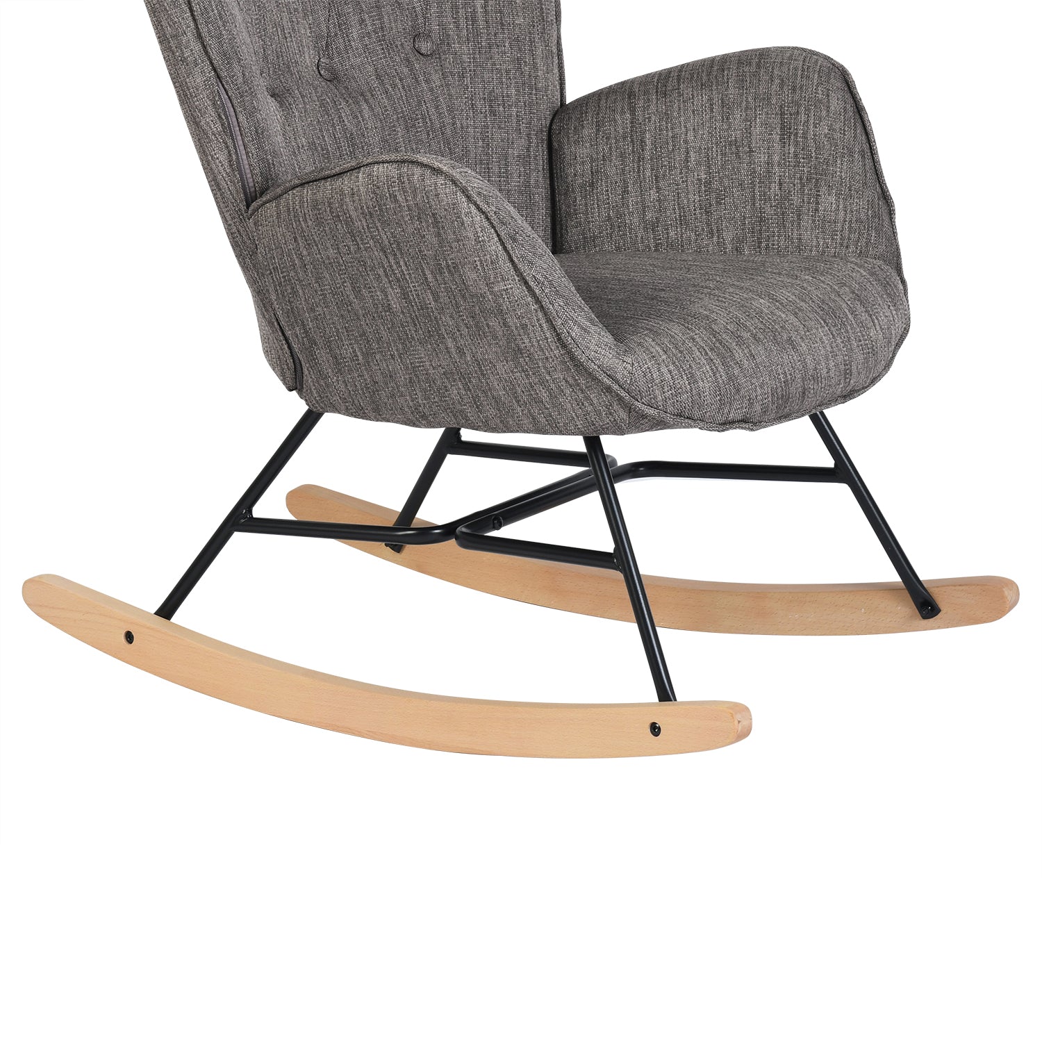 Comfortable rocking chair in dark gray fabric with armrests and padded back - EPPING DARK GRAY