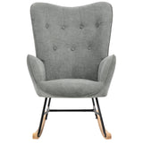 Scandinavian rocking chair in gray fabric with armrests and padded back - EPPING FABRIC GRAY NATURE WOOD LEG