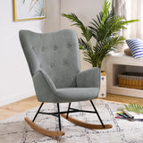 Scandinavian rocking chair in gray fabric with armrests and padded back - EPPING FABRIC GRAY NATURE WOOD LEG