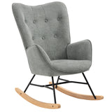 Scandinavian rocking chair in gray fabric with armrests and padded back - EPPING FABRIC GRAY NATURE WOOD LEG