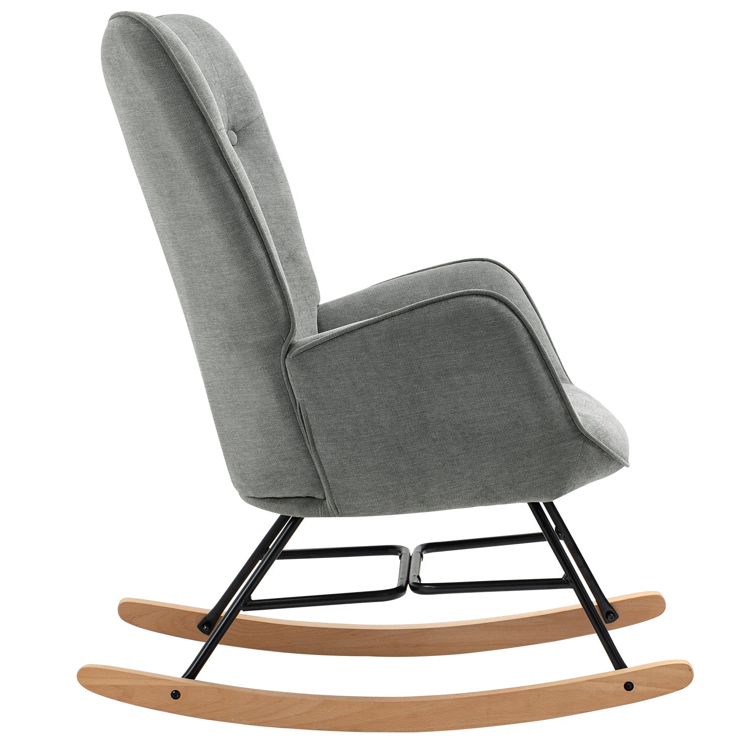 Fauteuil à bascule allaitement scandinave avec accoudoirs en tissu gris capitonné - EPPING