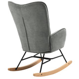 Scandinavian rocking chair in gray fabric with armrests and padded back - EPPING FABRIC GRAY NATURE WOOD LEG