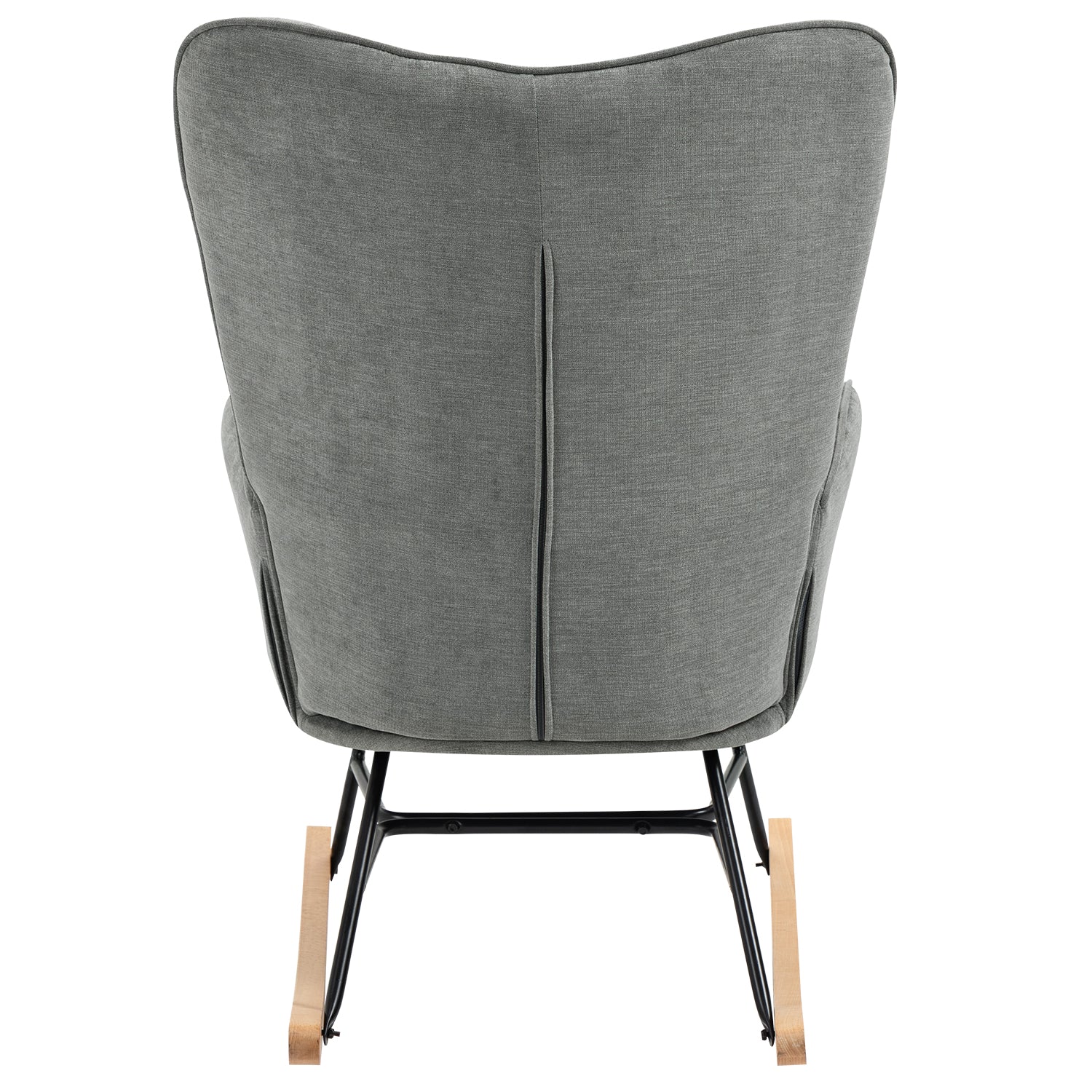 Scandinavian rocking chair in gray fabric with armrests and padded back - EPPING FABRIC GRAY NATURE WOOD LEG