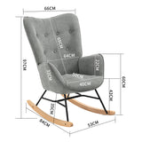 Scandinavian rocking chair in gray fabric with armrests and padded back - EPPING FABRIC GRAY NATURE WOOD LEG