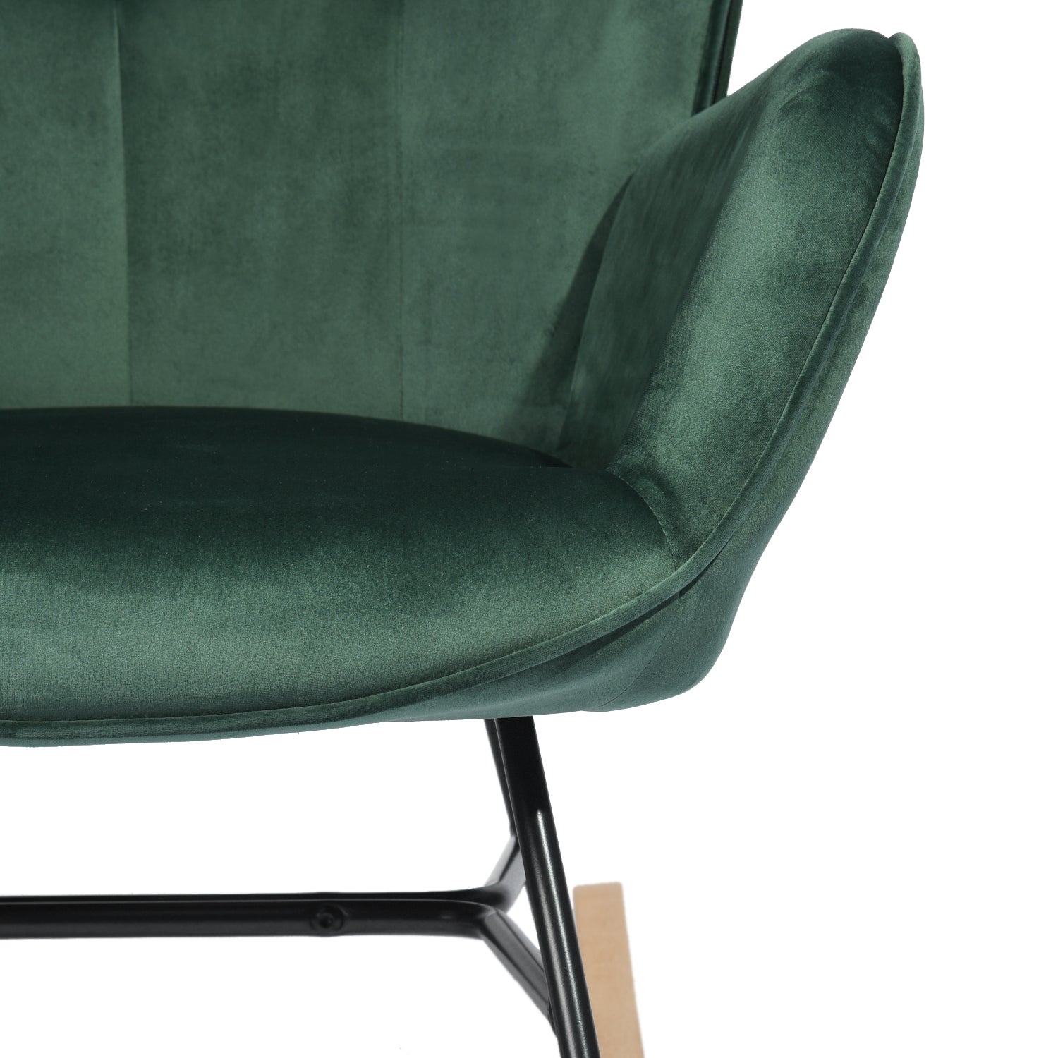 Comfortable rocking chair in dark green velvet - EPPING KD VELVET GREEN WOOD LEG