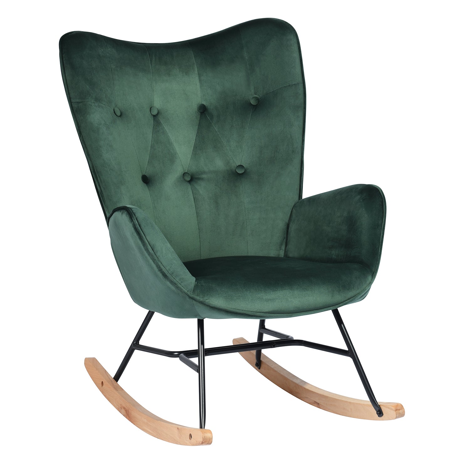 Comfortable rocking chair in dark green velvet - EPPING KD VELVET GREEN WOOD LEG