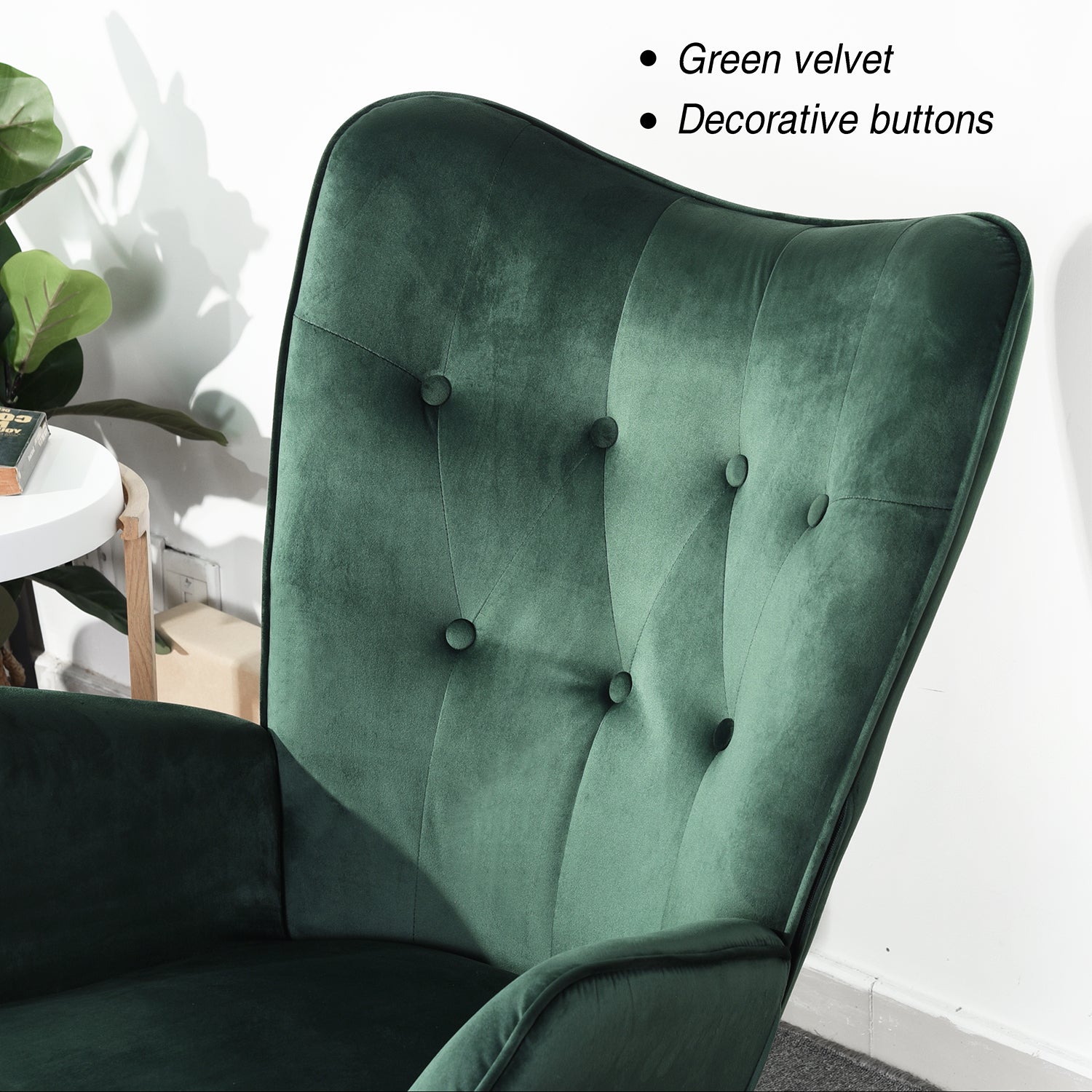 Comfortable rocking chair in dark green velvet - EPPING KD VELVET GREEN WOOD LEG