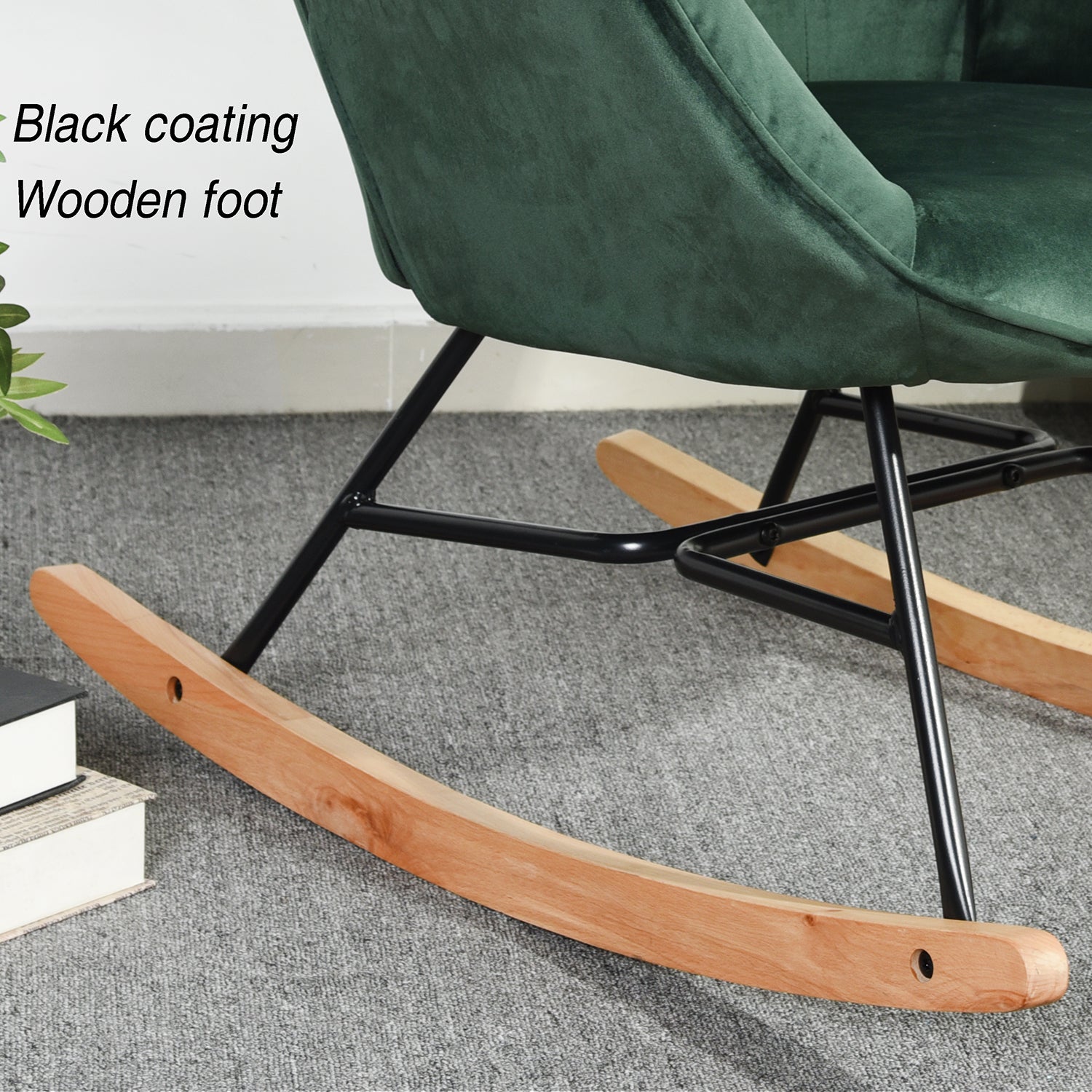 Cómoda mecedora de terciopelo verde oscuro - EPPING KD VELVET GREEN WOOD LEG