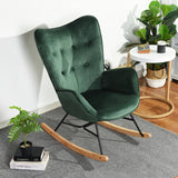 Comfortable rocking chair in dark green velvet - EPPING KD VELVET GREEN WOOD LEG