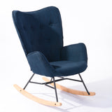 Fauteuil à bascule allaitement scandinave avec accoudoirs en tissu bleu capitonné - EPPING