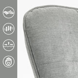 Sillón escandinavo, cómodo respaldo con reposabrazos de tela gris con costuras, patas de metal negro y dorado con costuras - FUNKEL