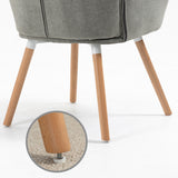 Scandinavian armchair with padded back, in gray fabric with stitching, solid wood legs - FUNKEL FABRIC GRAY NATURAL WOOD LEG