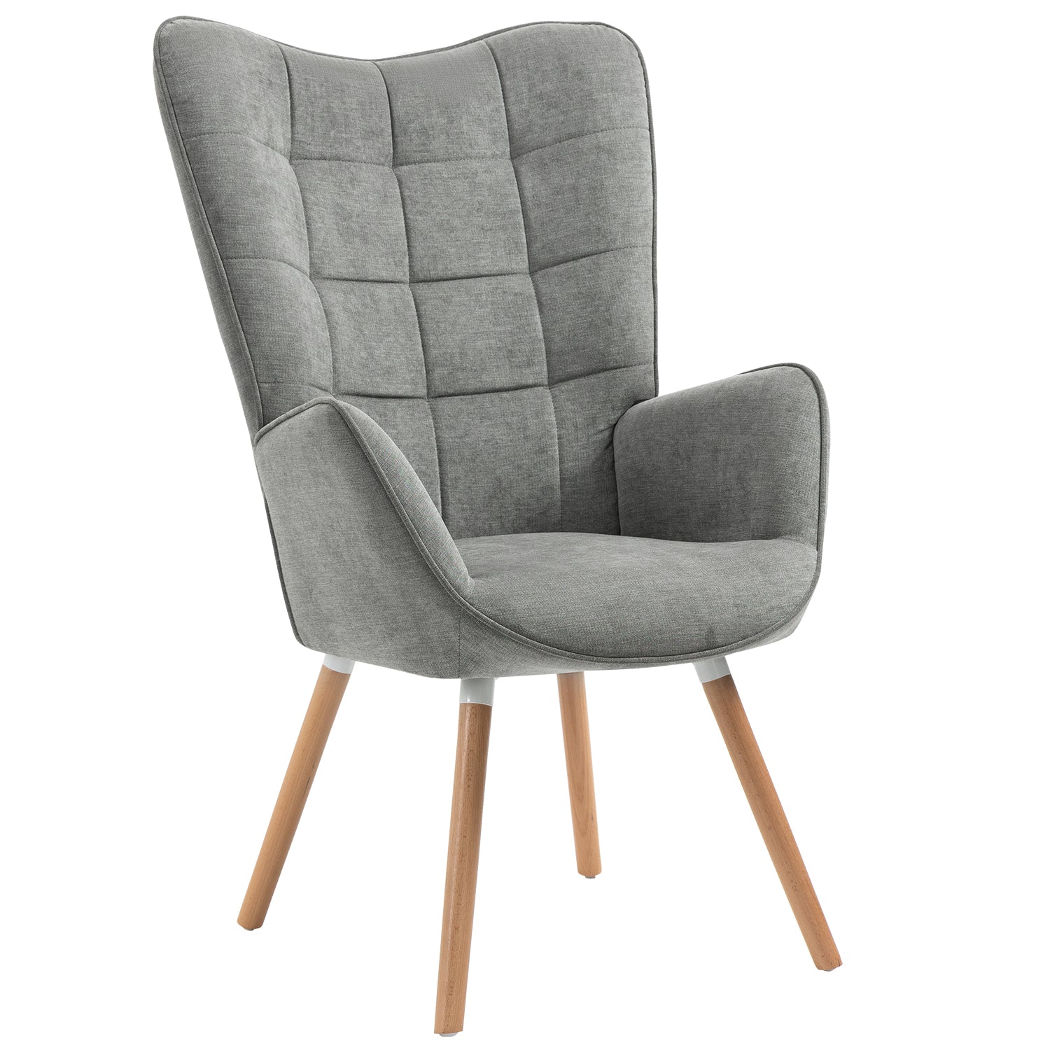 Fauteuil scandinave avec accoudoirs en tissu gris à surpiqûres - FUNKEL