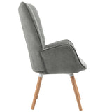 Scandinavian armchair with padded back, in gray fabric with stitching, solid wood legs - FUNKEL FABRIC GRAY NATURAL WOOD LEG