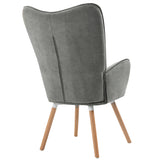 Scandinavian armchair with padded back, in gray fabric with stitching, solid wood legs - FUNKEL FABRIC GRAY NATURAL WOOD LEG