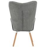 Scandinavian armchair with padded back, in gray fabric with stitching, solid wood legs - FUNKEL FABRIC GRAY NATURAL WOOD LEG