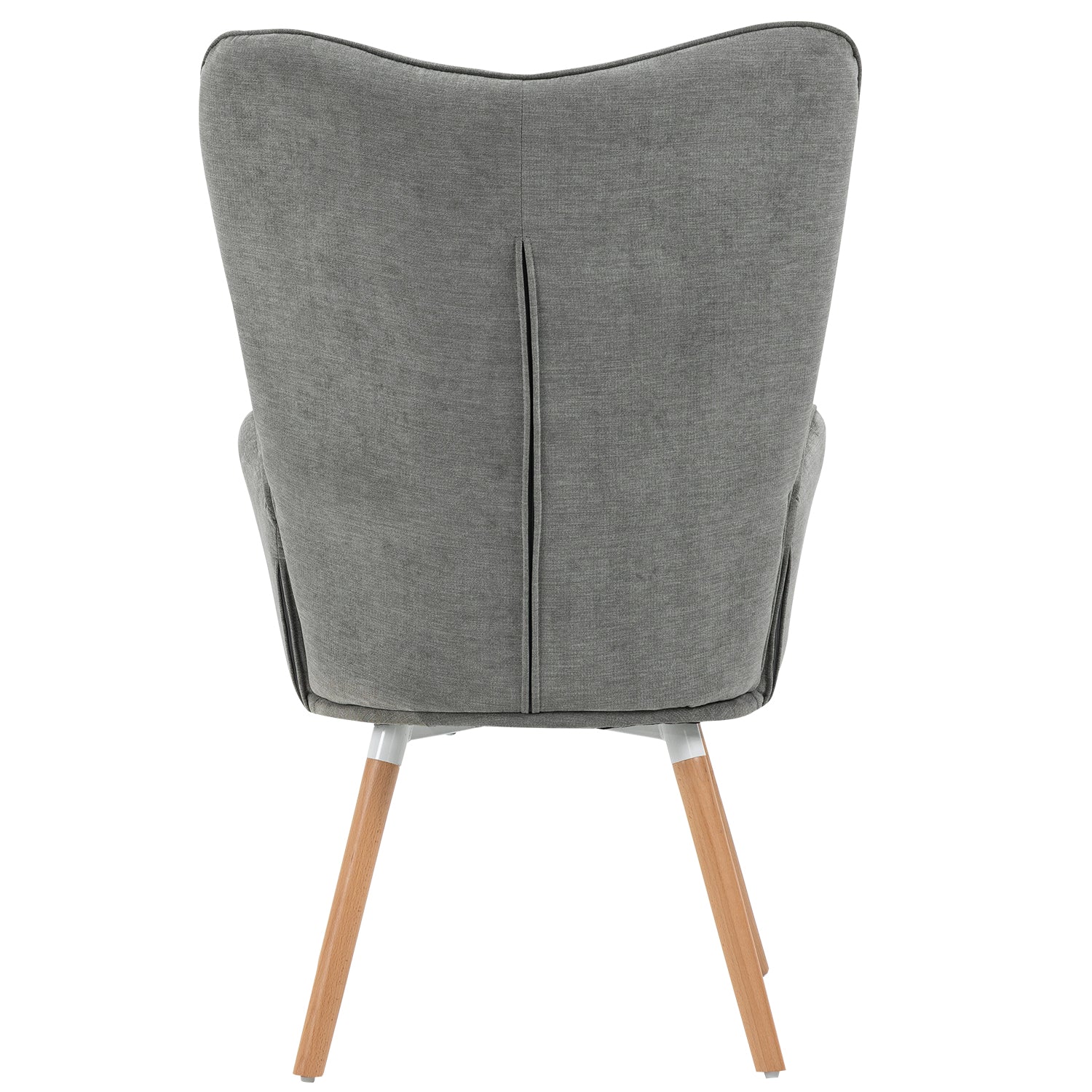 Scandinavian armchair with padded back, in gray fabric with stitching, solid wood legs - FUNKEL FABRIC GRAY NATURAL WOOD LEG