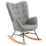 Fauteuil à bascule allaitement scandinave avec accoudoirs en tissu gris à surpiqûres - FUNKEL