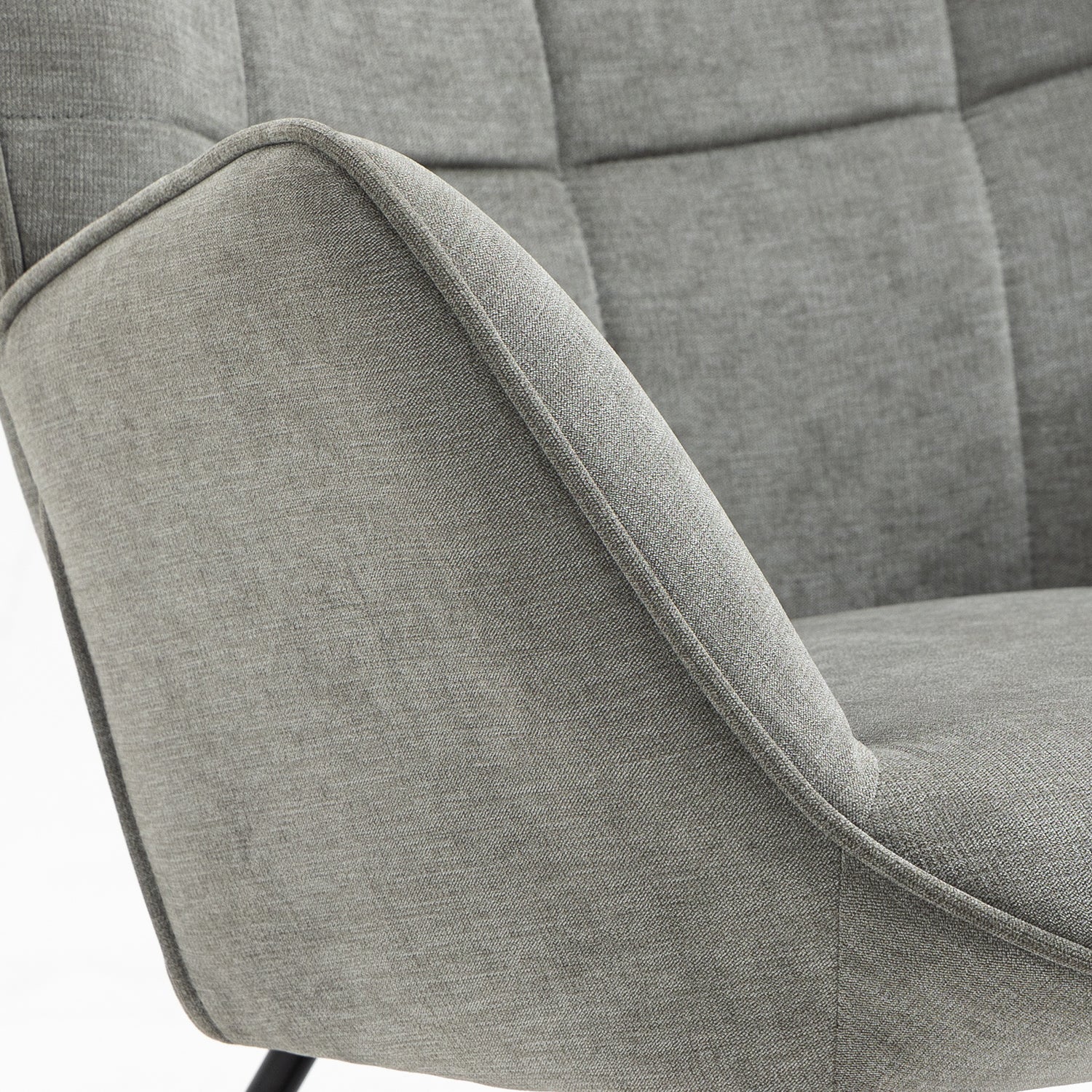 Fauteuil à bascule allaitement scandinave avec accoudoirs en tissu gris à surpiqûres - FUNKEL