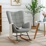 Scandinavian nursing rocking chair with gray fabric armrests with stitching - FUNKEL