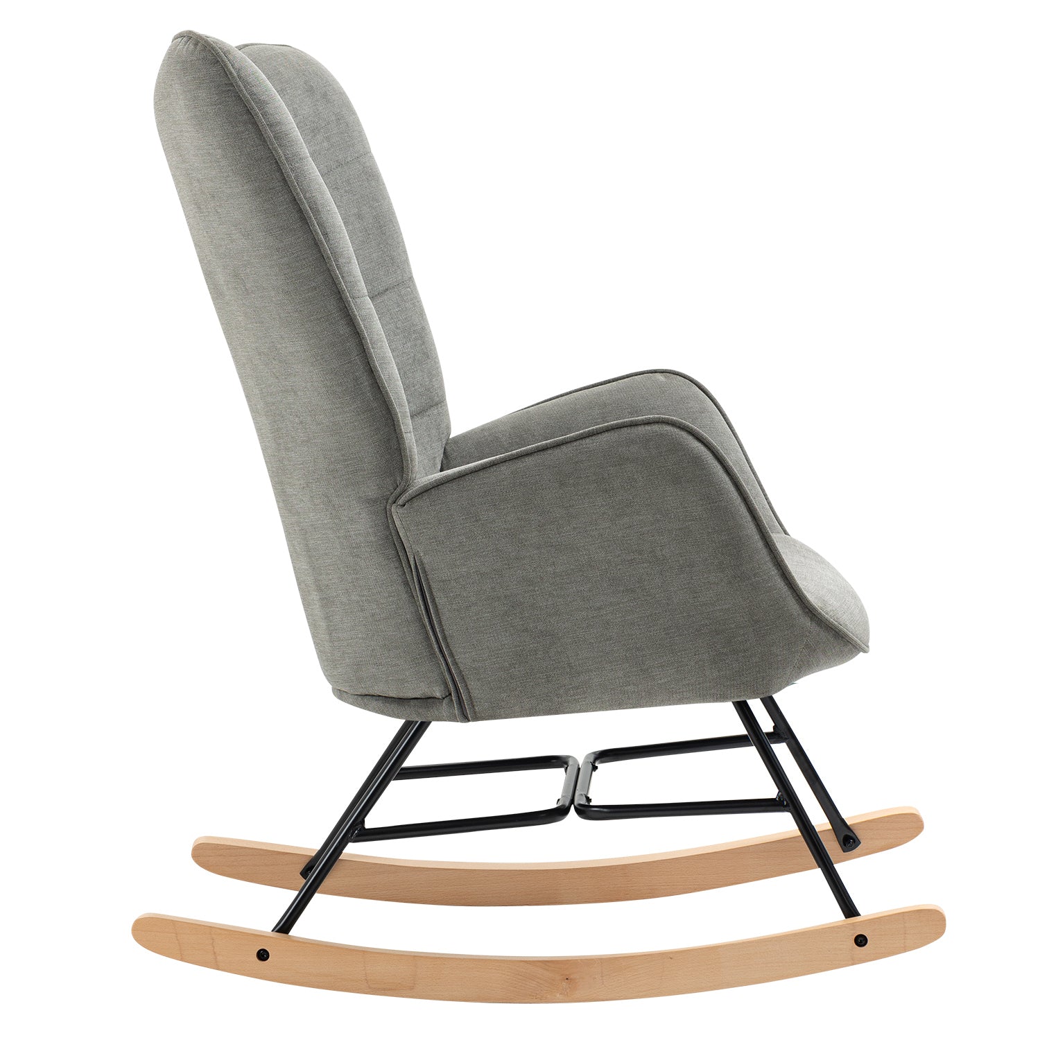 Comfortable Scandinavian nursing rocking chair in gray fabric - FUNKEL FABRIC GRAY ROCK