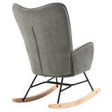 Fauteuil à bascule allaitement scandinave avec accoudoirs en tissu gris à surpiqûres - FUNKEL