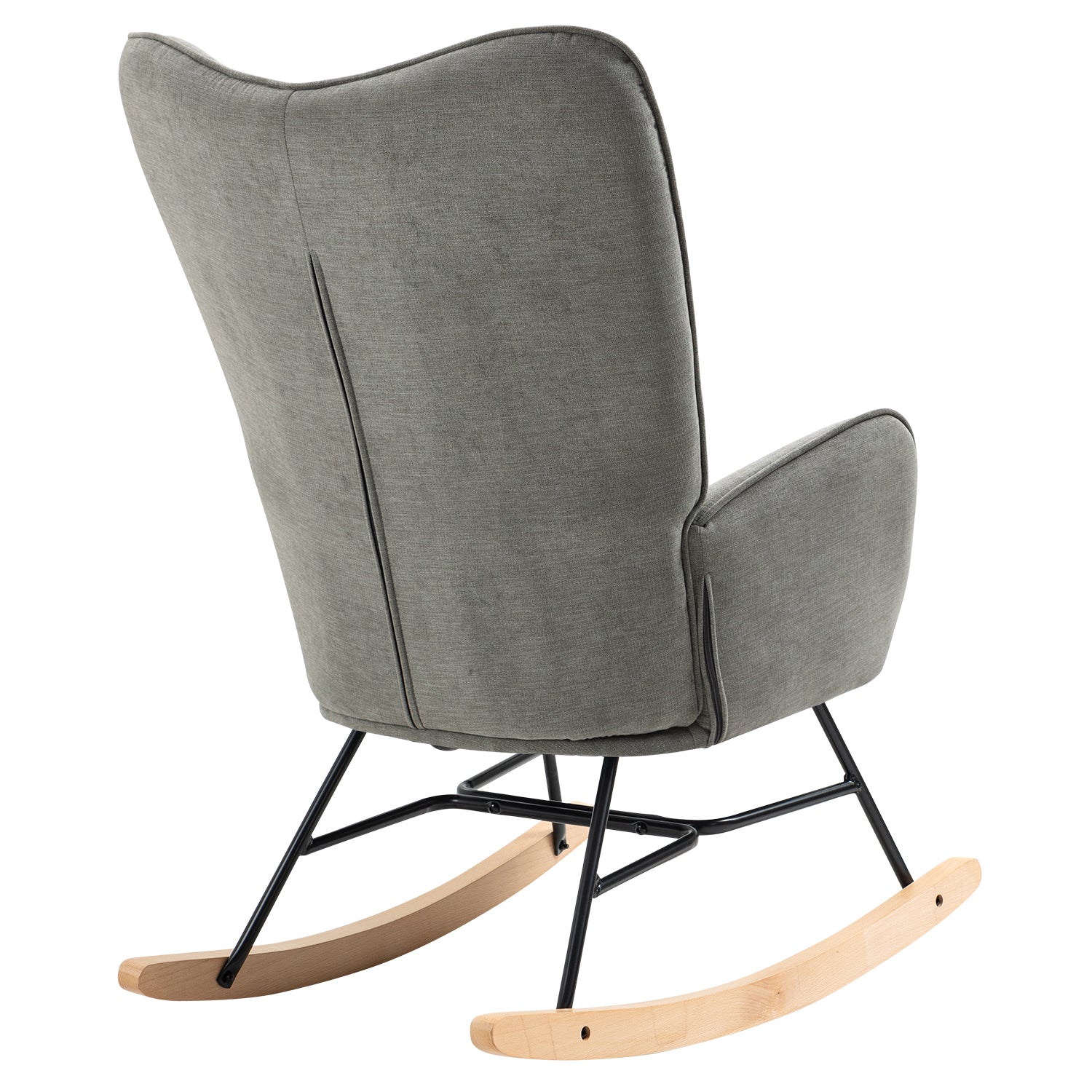 Scandinavian nursing rocking chair with gray fabric armrests with stitching - FUNKEL