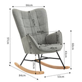 Scandinavian nursing rocking chair with gray fabric armrests with stitching - FUNKEL