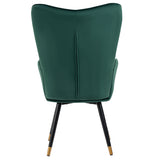 Sillón escandinavo con respaldo cómodo con reposabrazos de terciopelo verde con costuras, patas de metal negro y dorado - FUNKEL