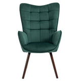 Scandinavian armchair with comfortable back and green velvet armrests with stitching - FUNKEL