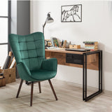 Scandinavian armchair with comfortable back and green velvet armrests with stitching - FUNKEL