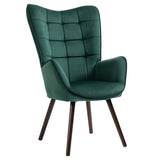 Fauteuil scandinave avec accoudoirs en velours vert à surpiqûres - FUNKEL