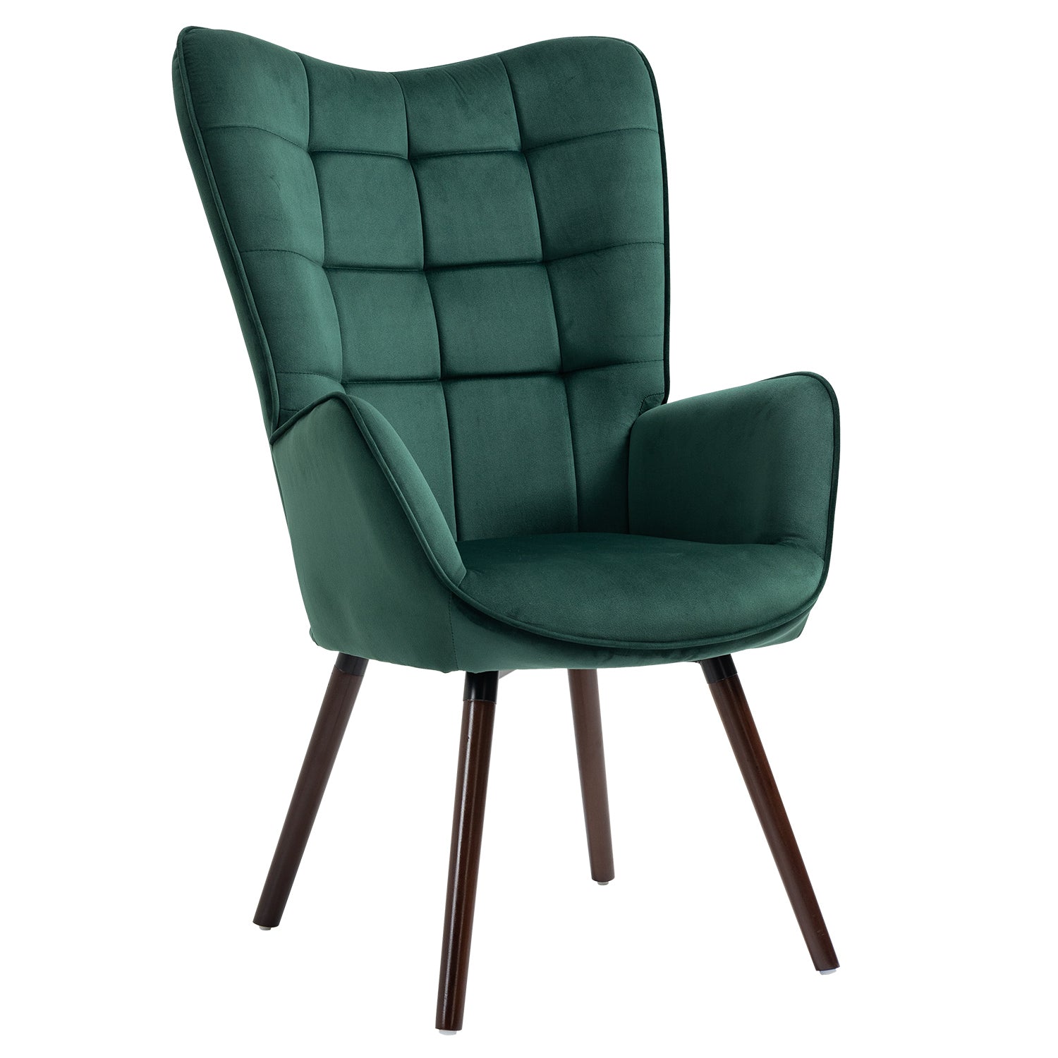 Scandinavian armchair with armrests in green velvet with stitching - FUNKEL